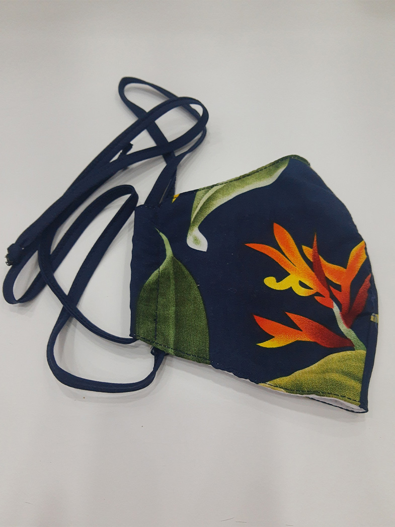 TAPABOCAS ADULTO TROPICAL AZUL OSCURO-NARANJA-VERDES